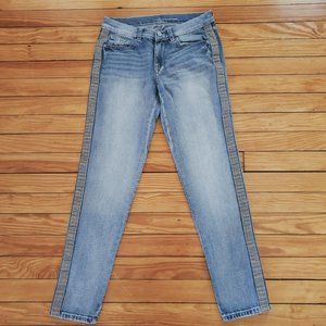 NY&Co Slim Boyfriend Jeans Light Wash With Plaid Siding Sz 4
